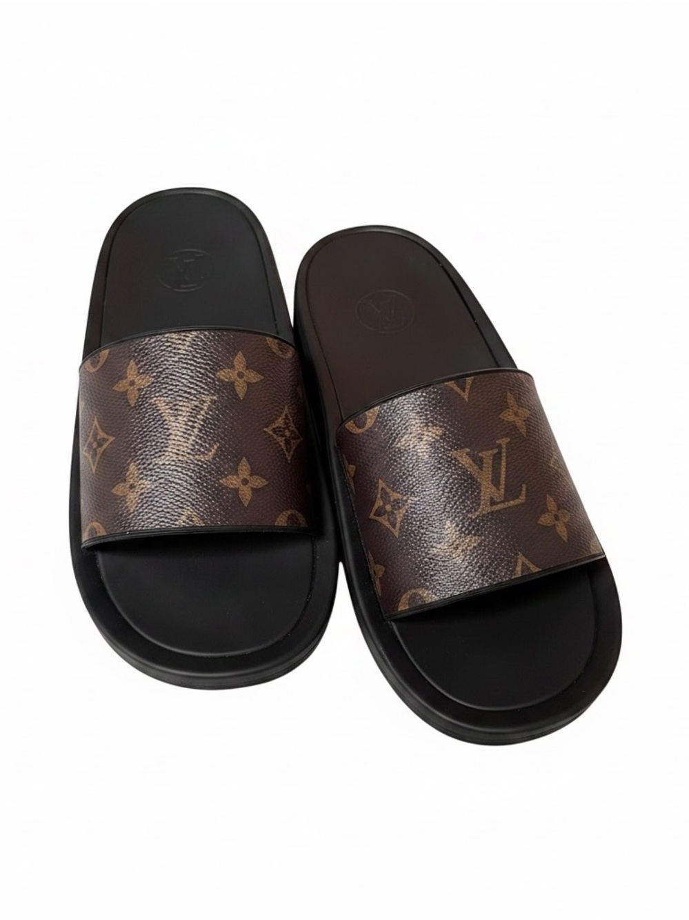 Louis Vuitton Monogram Brown and Black Men's Slide Sandals - Picture 2 of 8